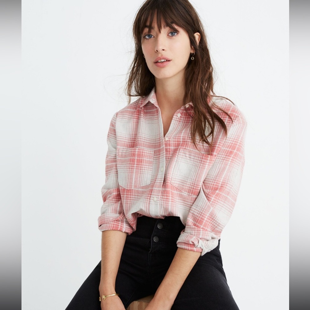 Madewell Flannel Sunday Shirt in Pink Plaid
